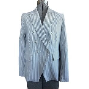 NWT Carolina Belle Montreal Womens Gray Double‎ Breasted Striped Blazer Size M